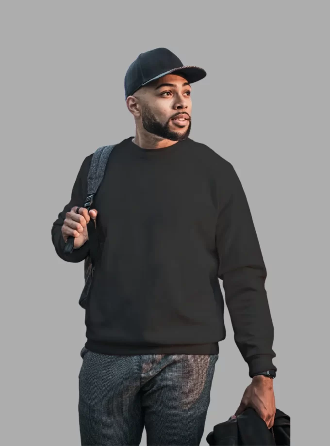 Solid Round Neck Sweatshirt - Black