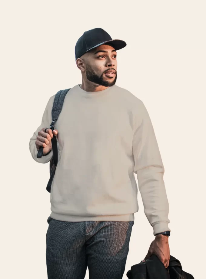 Solid Round Neck Sweatshirt - Cream