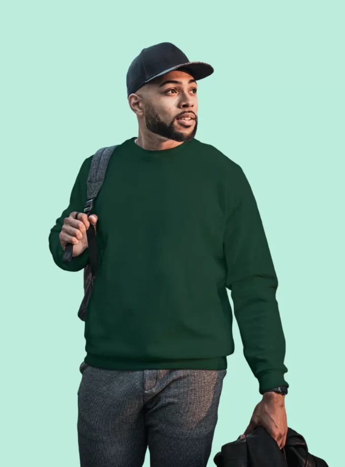 Solid Round Neck Sweatshirt - Bottle Green
