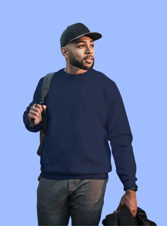 Solid Round Neck Sweatshirt - Navy Blue